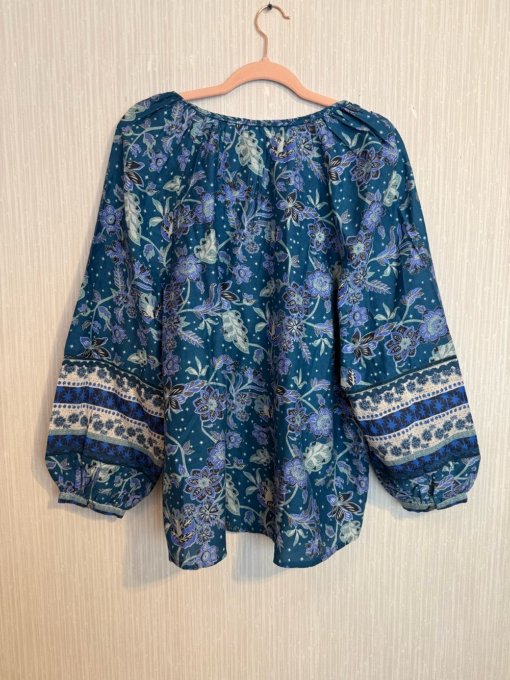 Sundance Teal Floral Peasant Blouse - Picture 6 of 6